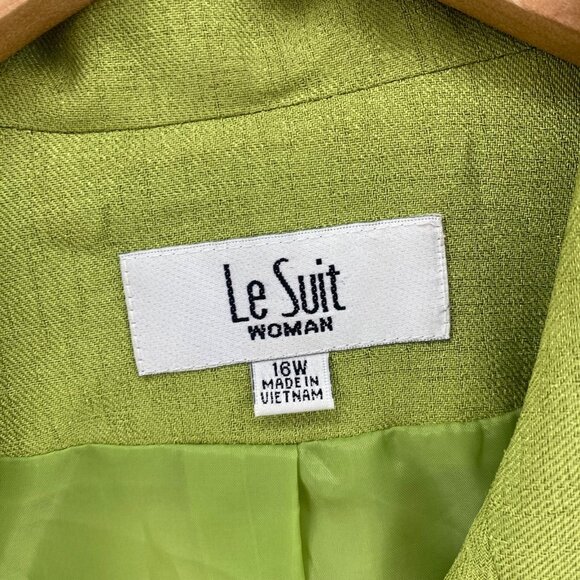 Le Suit Blazer Womens 16W Plus Green Button Front Peak Lapel Office Career Work - Picture 5 of 9